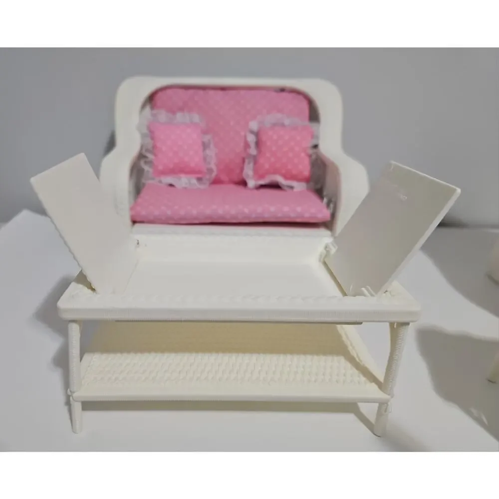 Vintage Barbie Wicker Living Room Set Couch Table Chair Furniture Mattel 1983